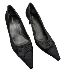 St. John Black Satin Pointed Toe Heels Size 9B Made In Italy